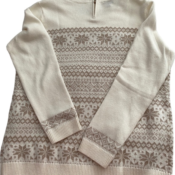 Talbots white and gold/ snowflake sweater, size petite large, cotton blend. NWOT - Picture 8 of 13